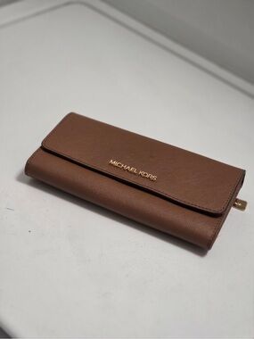 Michael Kors Chestnut Leather Continental Wallet with Gold Logo